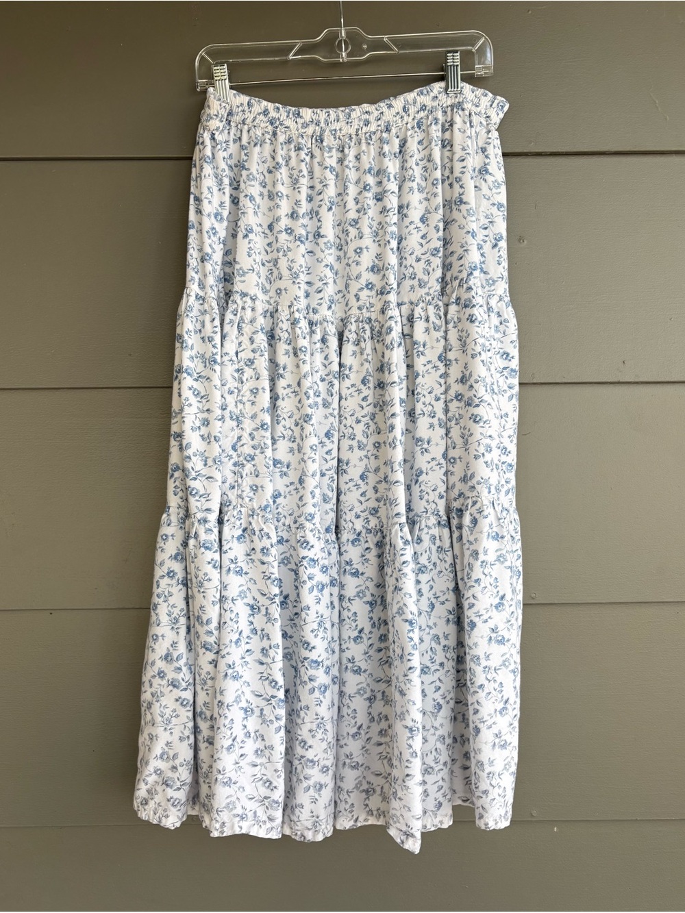 Vintage 90’s Tantrums White and Blue Floral Tiered Maxi Skirt